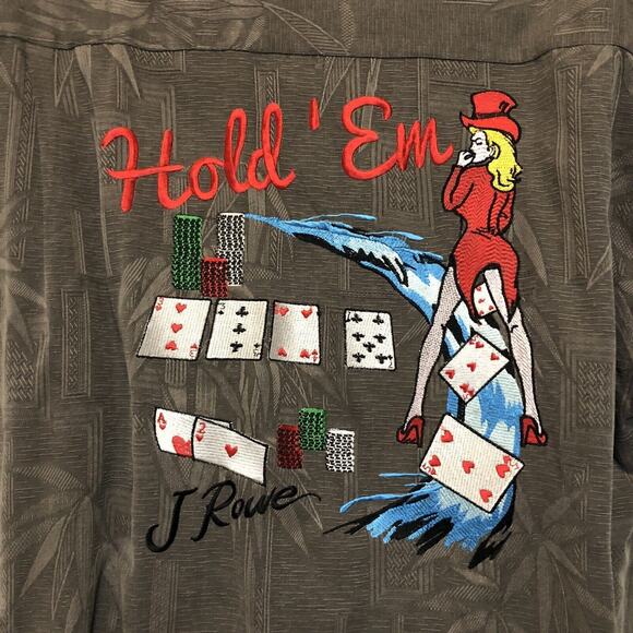 F. Rowe ( HOLD ' EM ) Button Down T Shirt 100% Silk Color Gray Size Large - Picture 3 of 10